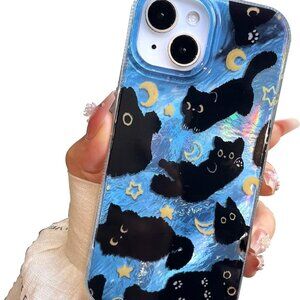 NWT iPhone 13/14 Case, Black Cat Design, Slim Silicone Bumper, Wireless Charging